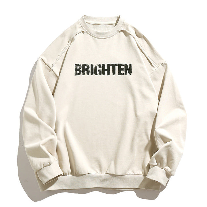 Unisex Oversize Sweatshirt with Distressed Raglan, Statement Print and Ribbed Hem Hudson & Parker