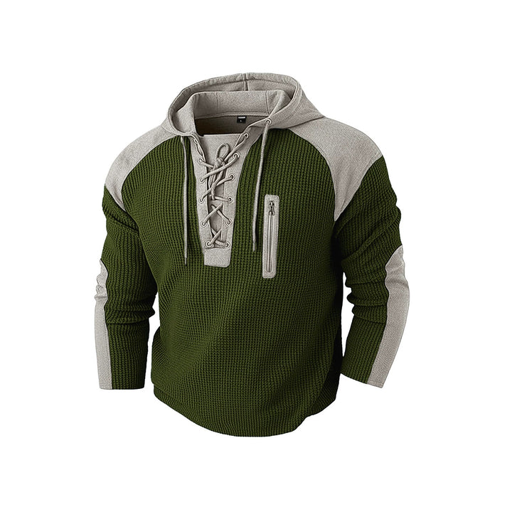 Men's hoodie with lacing trim and vertical zipper chest pocket Hudson & Parker