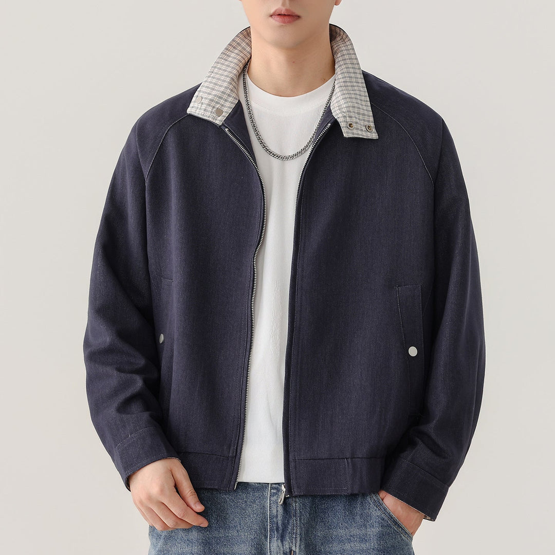 Men's Harrington jacket with contrast collar, raglan sleeves, and front zipper Hudson & Parker