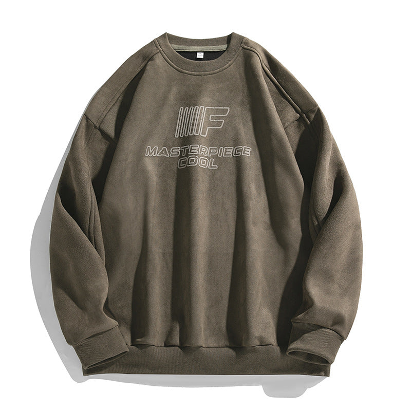 Unisex Fleece Sweatshirt with Velvet Look, Embroidered Logo and Drop Shoulder Hudson & Parker