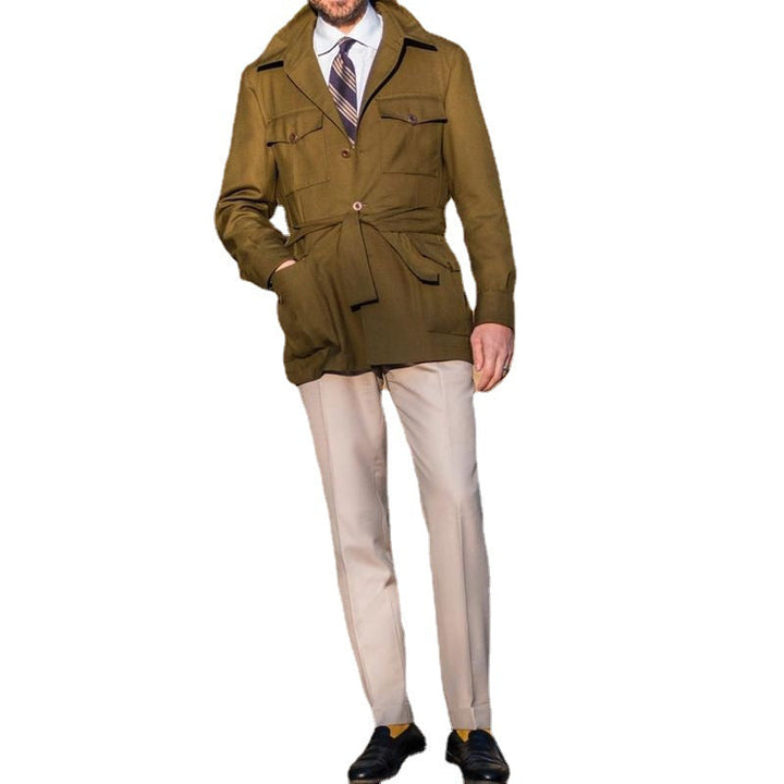 Men's Tailored Field Jacket with Tie Belt, Flap Pockets and Kent Collar Hudson & Parker