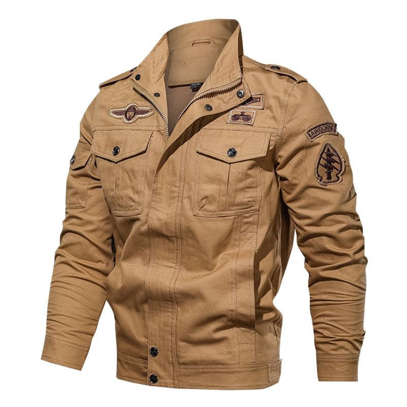 Men's Military Canvas Field Jacket with Patches and Stand Collar Hudson & Parker