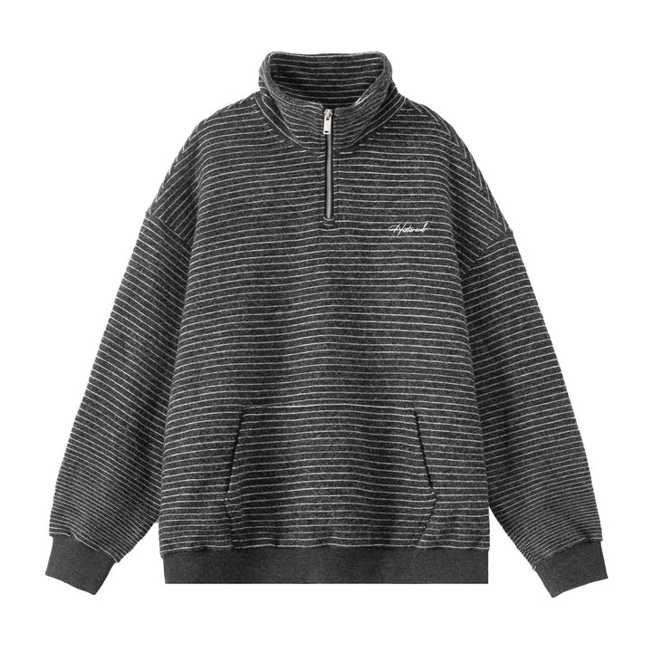 Unisex Oversize-Halfzip-Sweatshirt in fine striped terry with stand-up collar and kangaroo pocket Hudson & Parker
