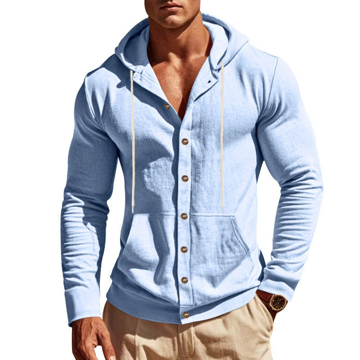 Men's lightweight hoodie cardigan with full button placket, slim fit and kangaroo pocket Hudson & Parker