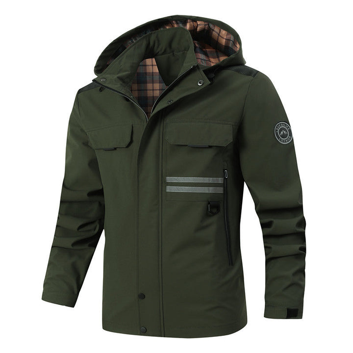 Men's Waterproof Softshell Jacket with Hood, Reflective Stripes and Checked Lining Hudson & Parker