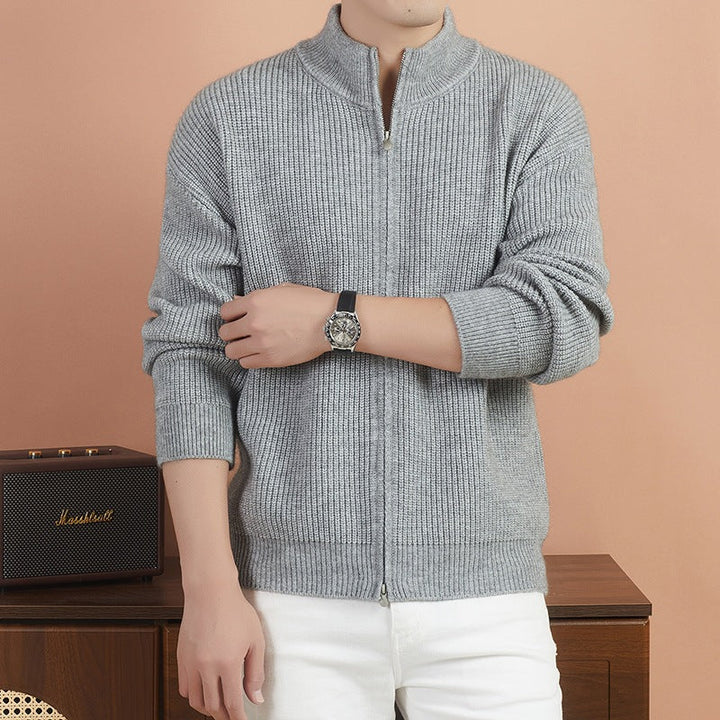 Men's Cozy Zip Sweater made of Mohair Blend with Fine Rib Structure and Stand-Up Collar Hudson & Parker