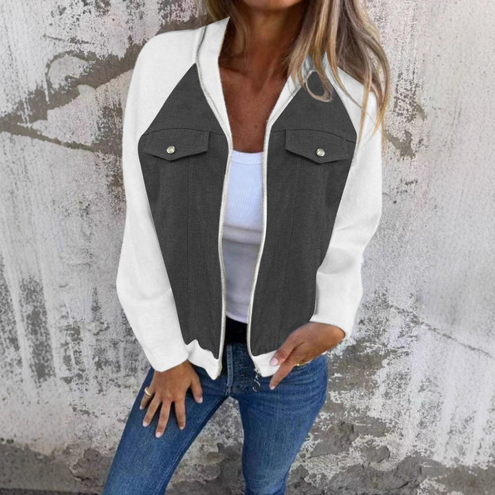 Women's Hooded Sweat Jacket with Denim Look Front, Chest Pockets and Zipper Hudson & Parker Fashion