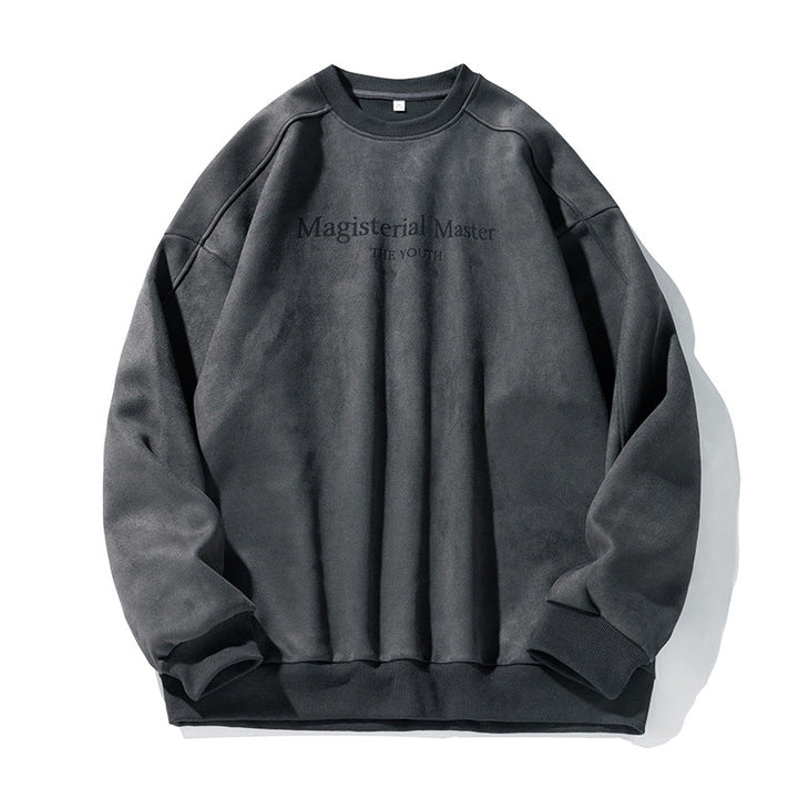 Unisex Oversize Velour Sweatshirt with Round Neckline and Subtle Script Embossing Hudson & Parker
