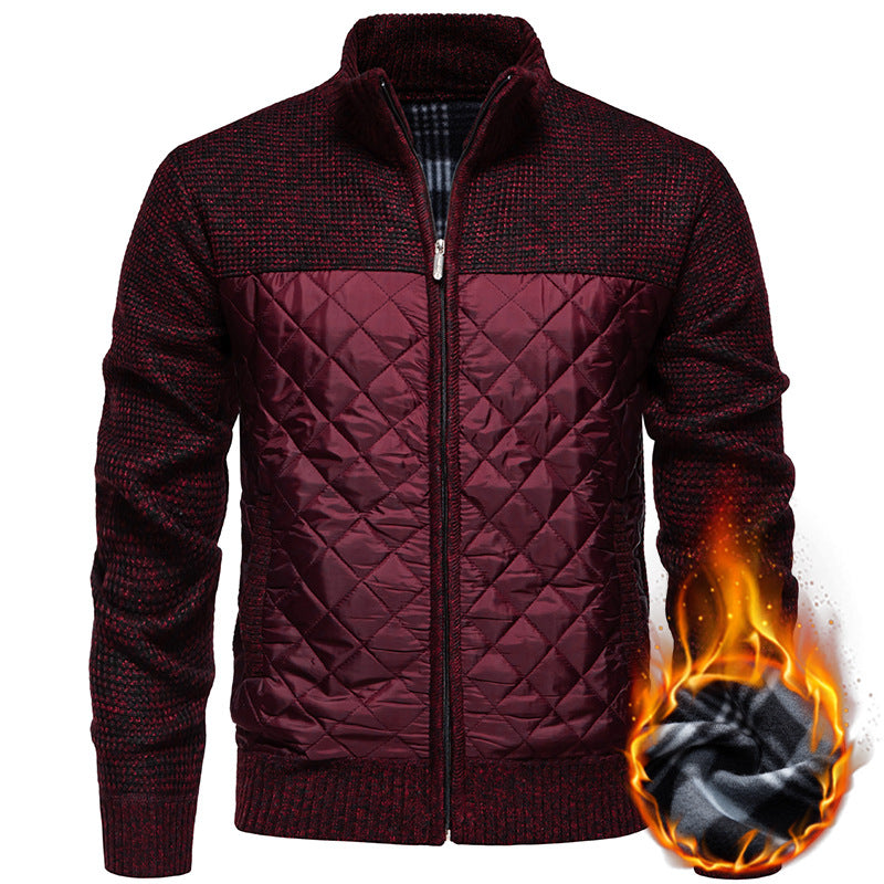 Men Quilted Hybrid Cardigan with Stand-Up Collar and Full Zip Hudson & Parker