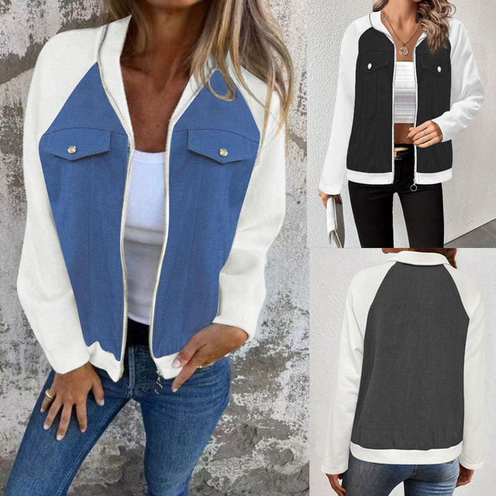 Women's Hooded Sweat Jacket with Denim Look Front, Chest Pockets and Zipper Hudson & Parker Fashion