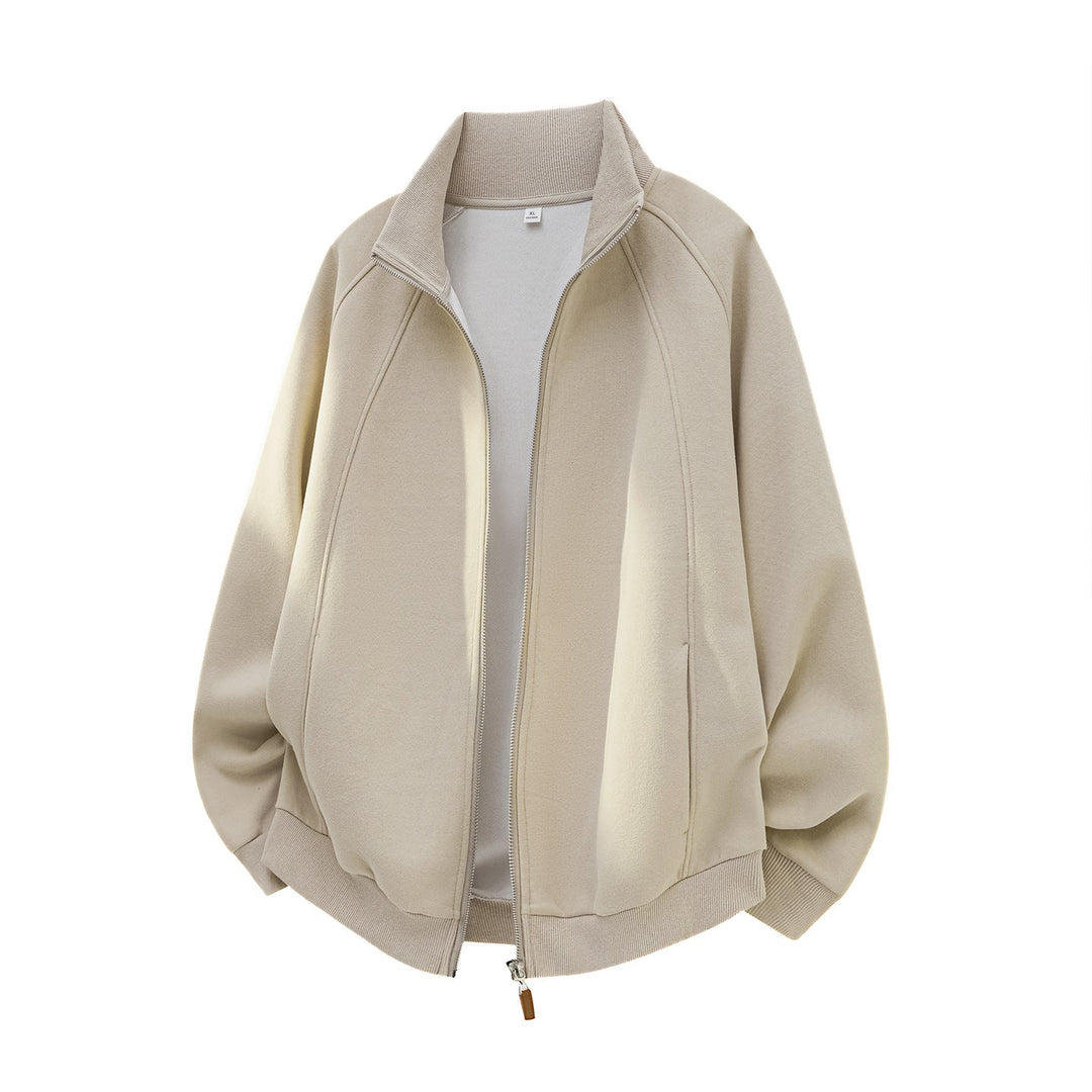 Unisex Oversize Zipper Sweat Jacket with Stand-Up Collar and Raglan Sleeves Hudson & Parker