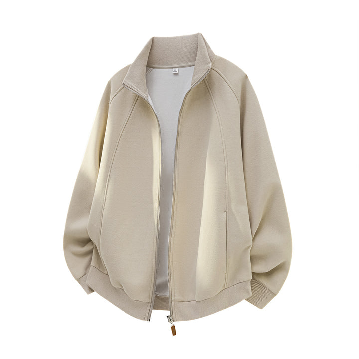 Unisex Oversize Zipper Sweat Jacket with Stand-Up Collar and Raglan Sleeves Hudson & Parker