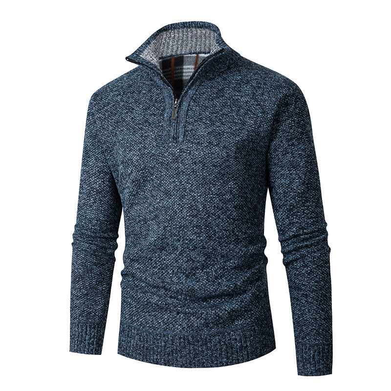 Men's Melange Structured Half-Zip Sweater with Thermo Inner Collar and Ribbed Hem Hudson & Parker