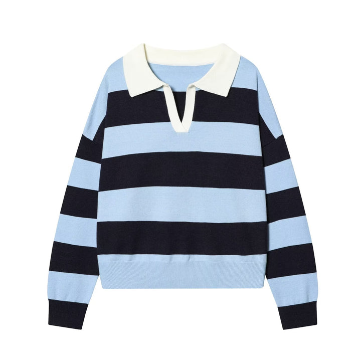 Women Oversize Cropped Rugby Sweater with Polo Collar and V-Neck Hudson & Parker