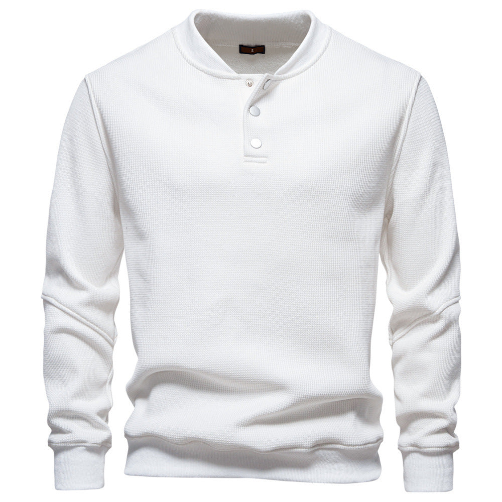 Men's waffle texture Henley pullover with short snap button closure and ribbed cuffs Hudson & Parker
