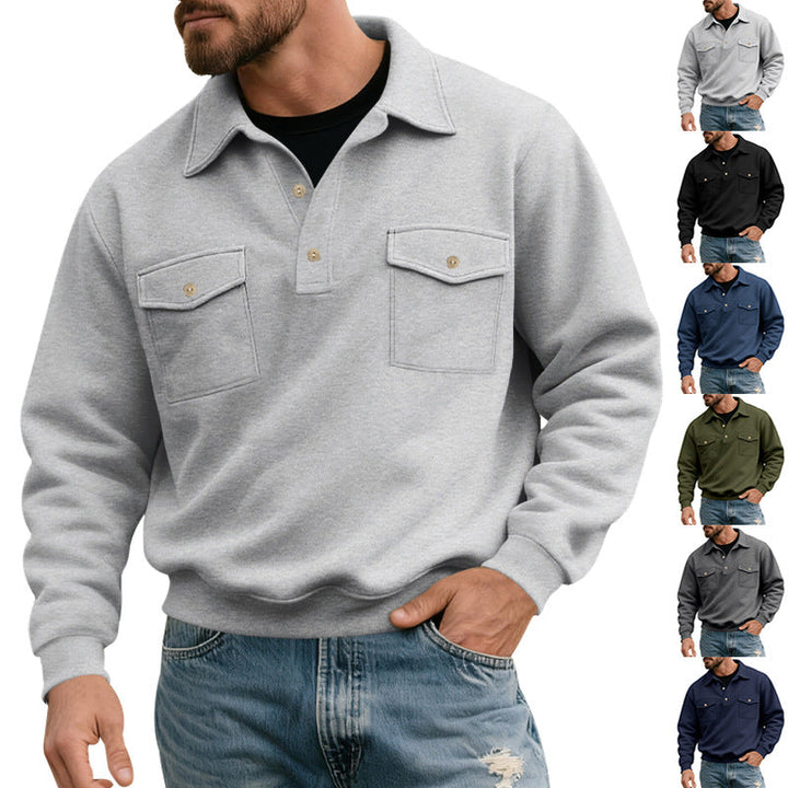 Men's polo collar sweatshirt with patch chest pockets and ribbed cuffs Hudson & Parker