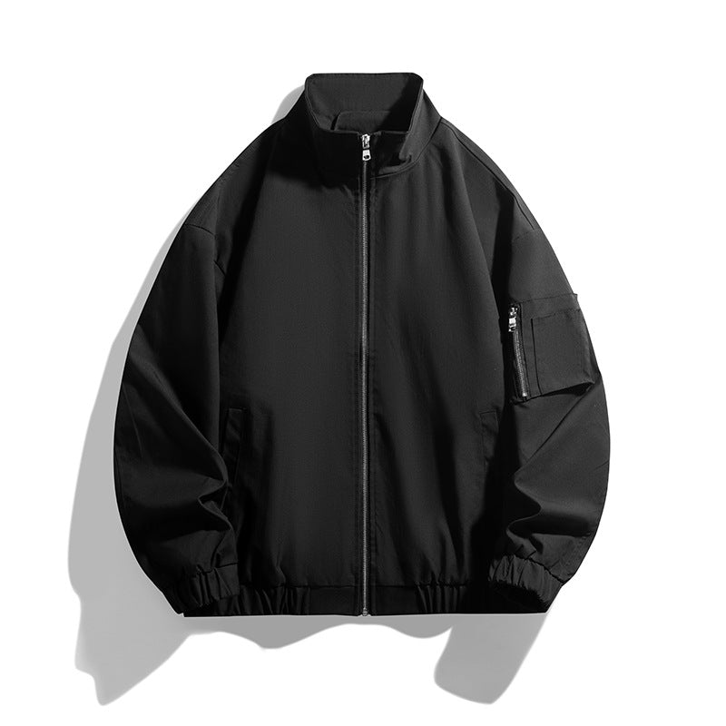 Men's Lightweight Utility Zip Jacket with Stand Collar, Arm Pocket and Elastic Hem Hudson & Parker