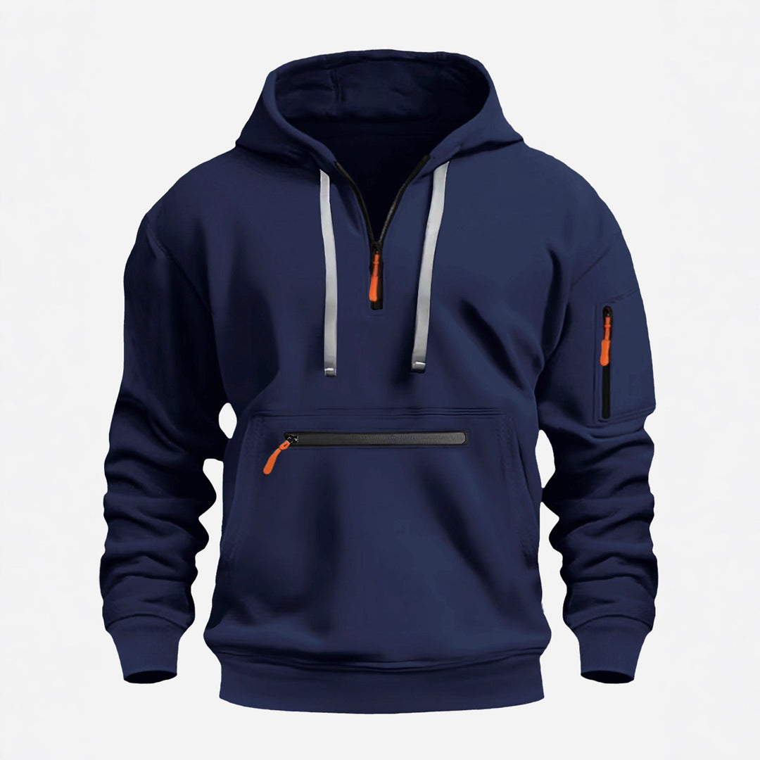 Men's hoodie with half zip, kangaroo pocket and hidden zippers Hudson & Parker