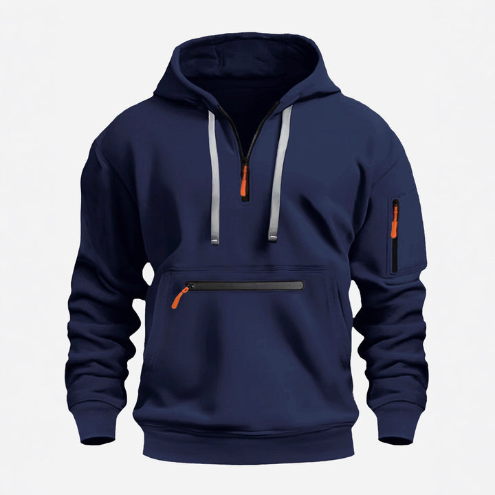 Men's hoodie with half zip, kangaroo pocket and hidden zippers Hudson & Parker