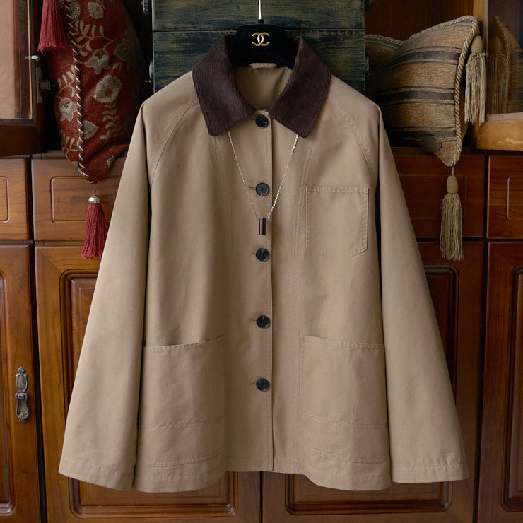 Men's chore jacket with cord collar, raglan sleeves, and patch pockets Hudson & Parker