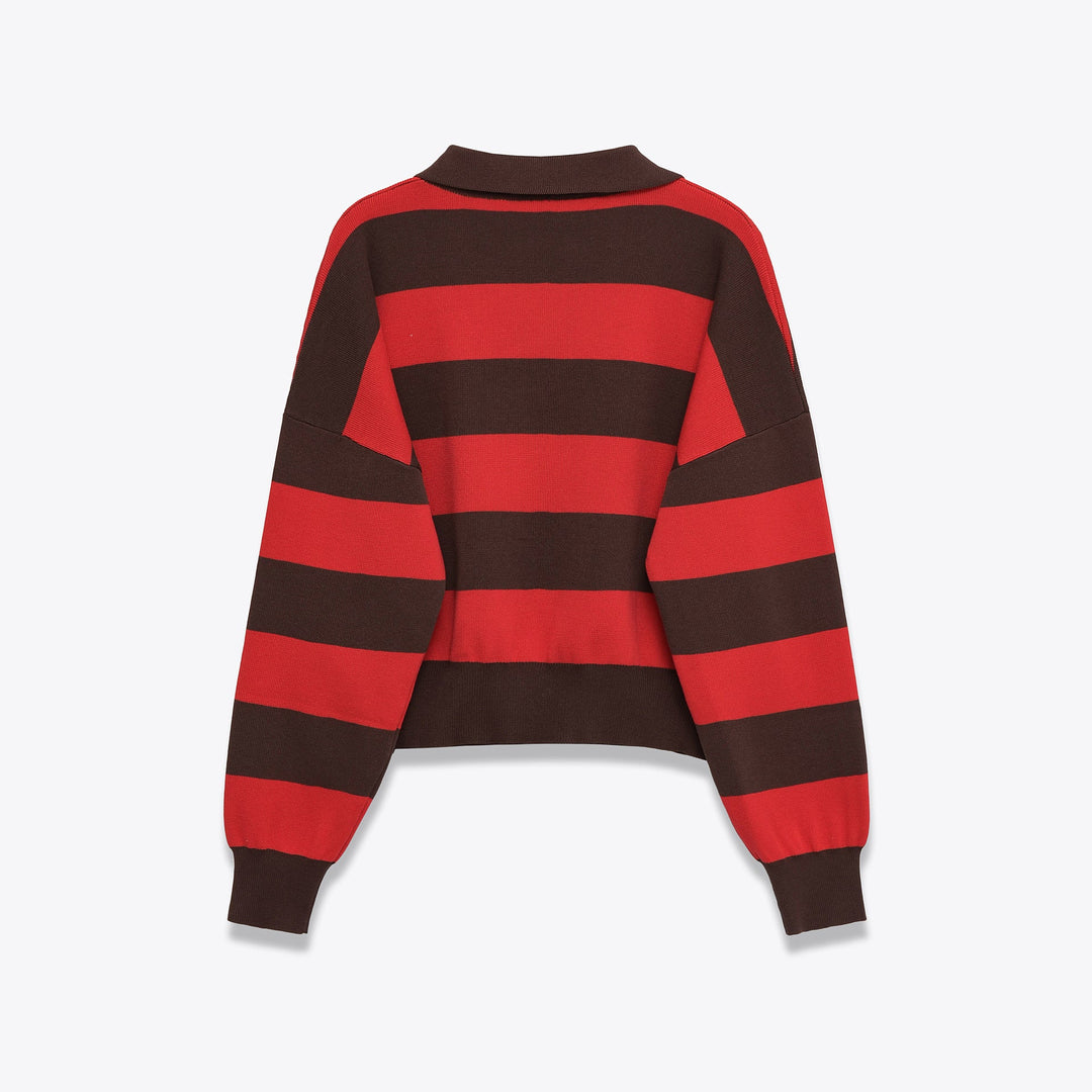 Women Cropped Oversize Rugby Pullover with Polo Collar and Deep V Neck Hudson & Parker