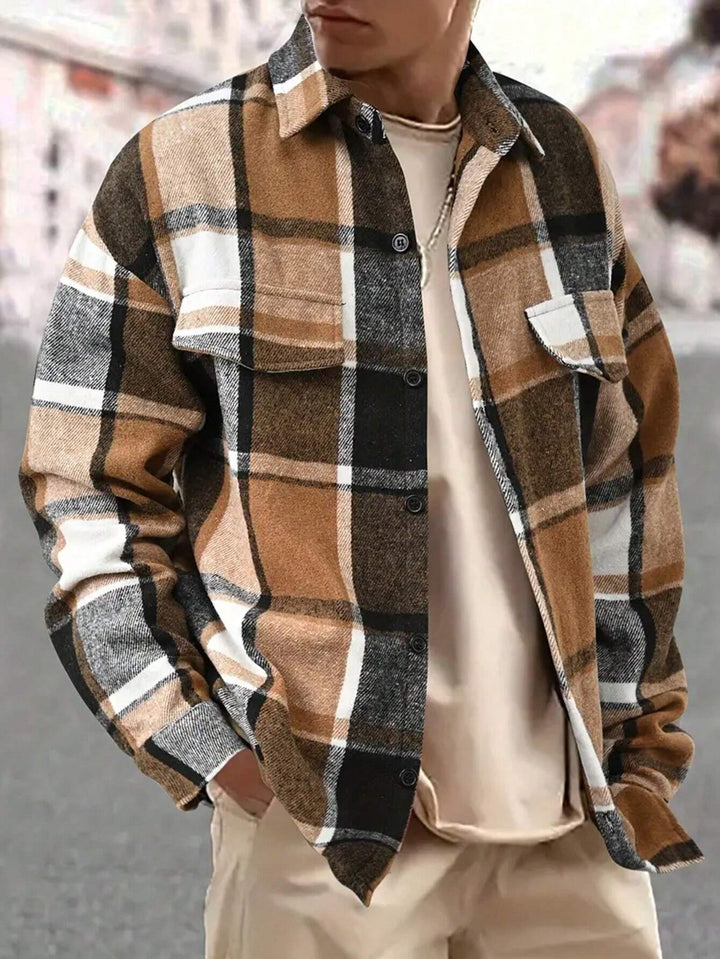 Men's oversized check shirt jacket made of soft flannel with patch chest pockets Hudson & Parker