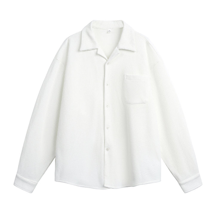 Unisex Comfortable Overshirt made of textured knit with shirt collar and chest pocket Hudson & Parker