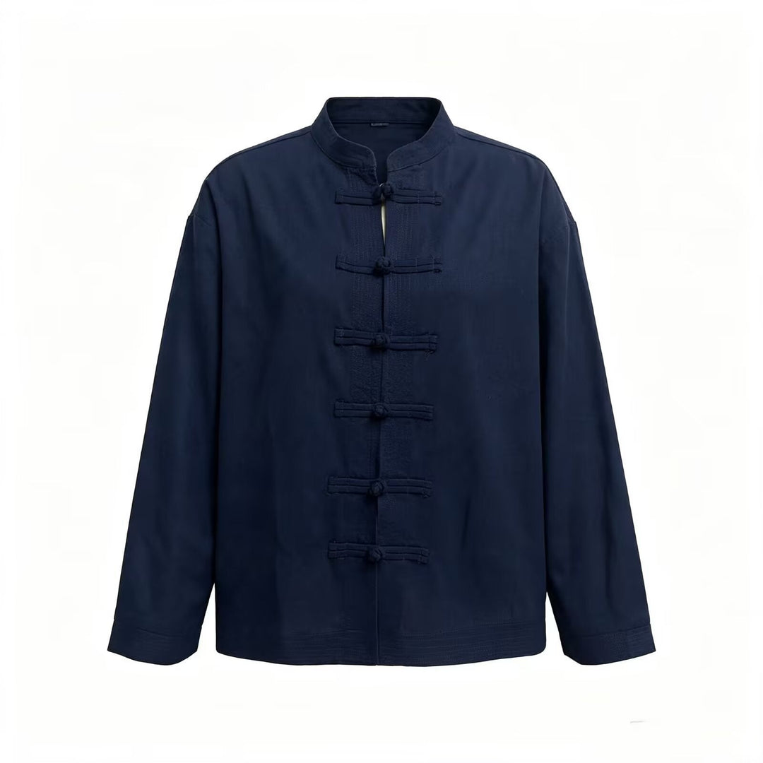 Men's Loose -Linen Jacket in China Style with Stand-up Collar and Knot Closures Hudson & Parker