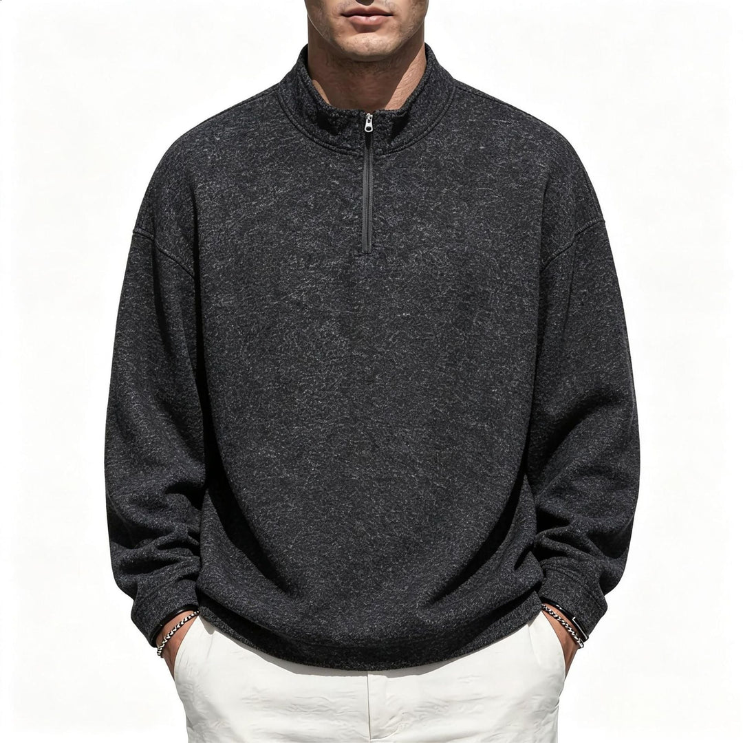 Men's Half-Zip Sweatshirt with Stand Collar and Heathered Texture Hudson & Parker