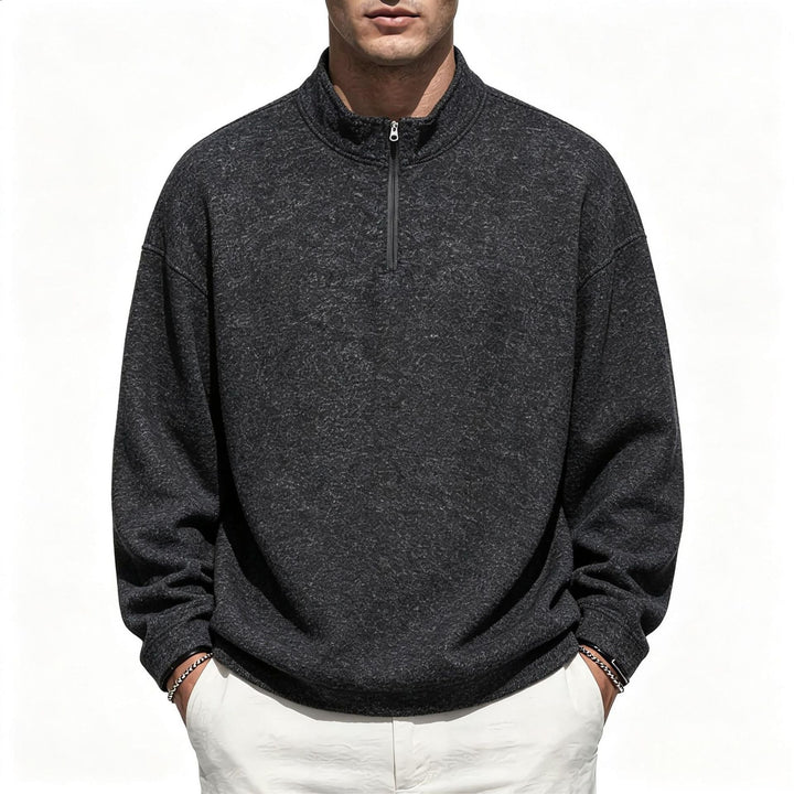 Men's Half-Zip Sweatshirt with Stand Collar and Heathered Texture Hudson & Parker