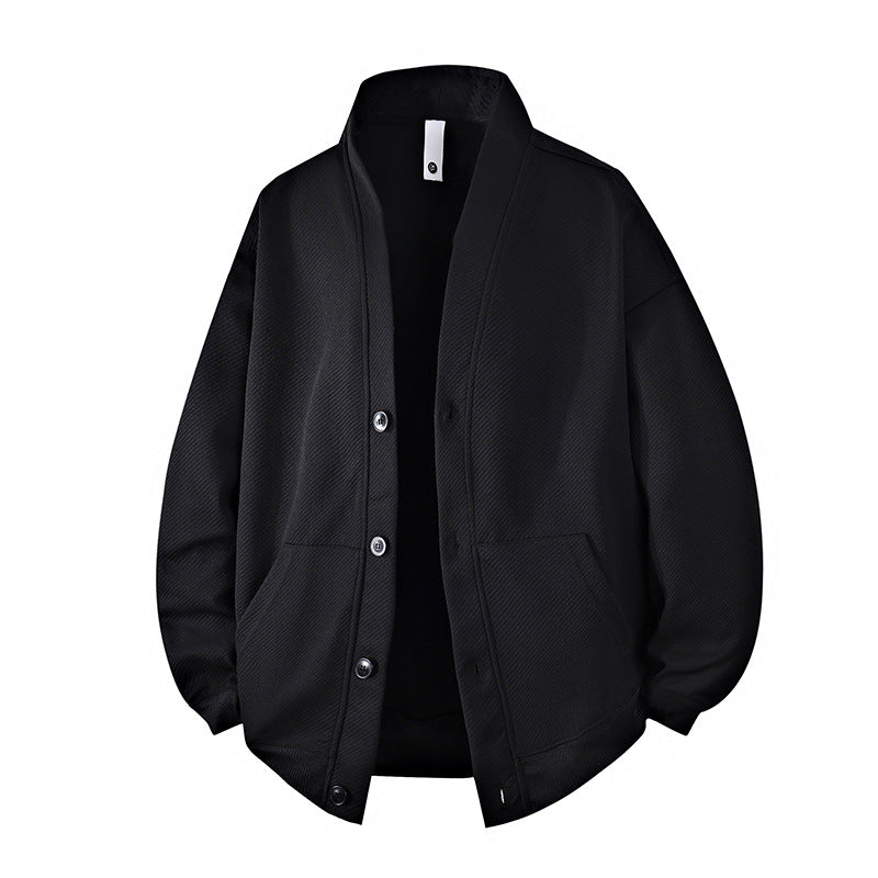Men's structured knit cardigan jacket with continuous button placket and patch pockets Hudson & Parker