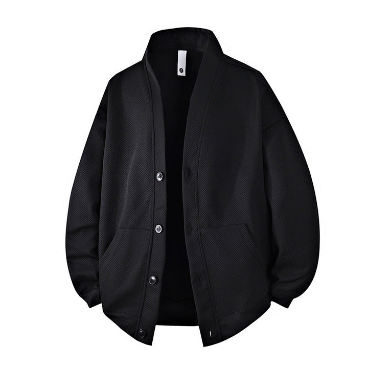 Men's structured knit cardigan jacket with continuous button placket and patch pockets Hudson & Parker