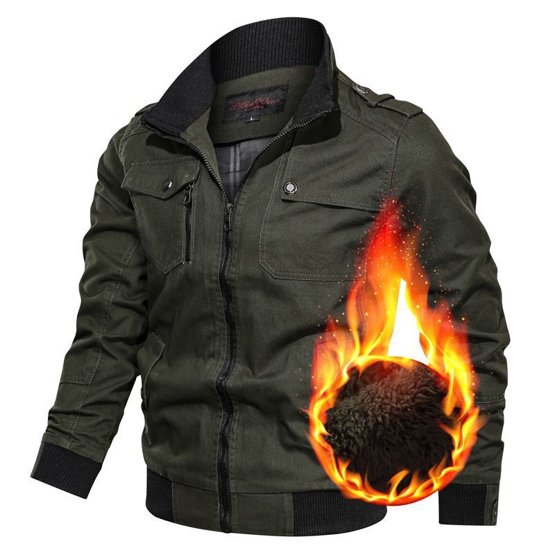 Men's canvas utility jacket with teddy lining, stand collar and multiple pockets Hudson & Parker