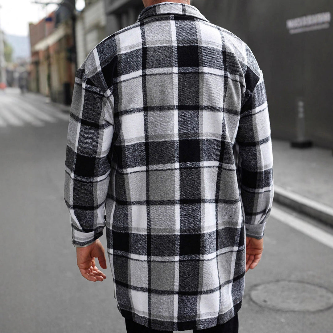Men's checked longline overshirt with patch chest pockets and button placket Hudson & Parker