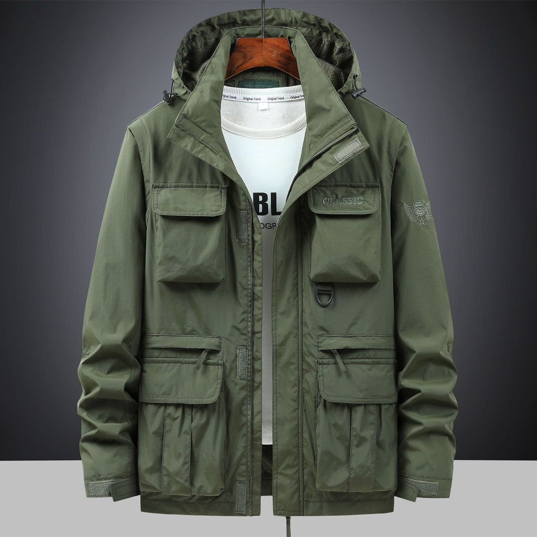 Men's tactical hooded field parka with multi-pocket utility front and D-ring Hudson & Parker