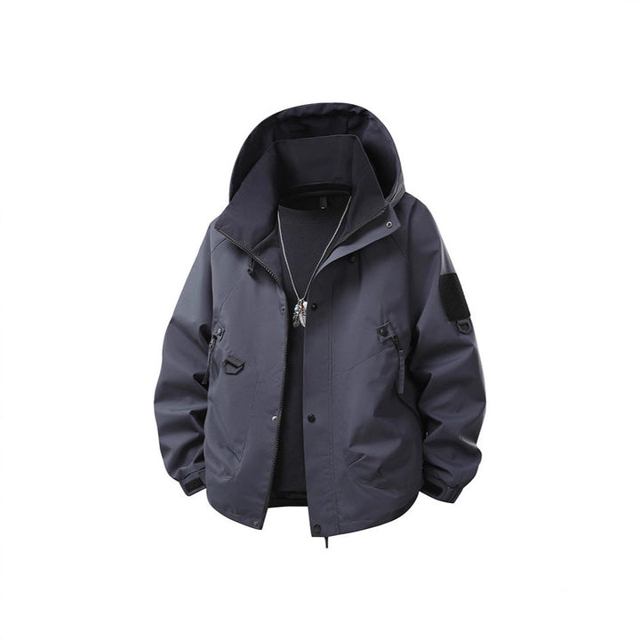 Men's waterproof outdoor utility rain jacket with hood, multiple pockets and adjustable hem Hudson & Parker