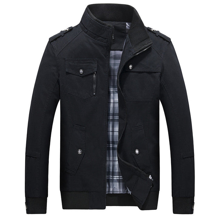 Men's transitional jacket in field style with stand-up collar, epaulettes, and checkered inner lining Hudson & Parker