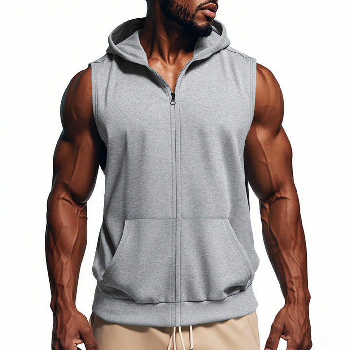 Men's sleeveless zip hooded vest with kangaroo pocket and athletic cut Hudson & Parker