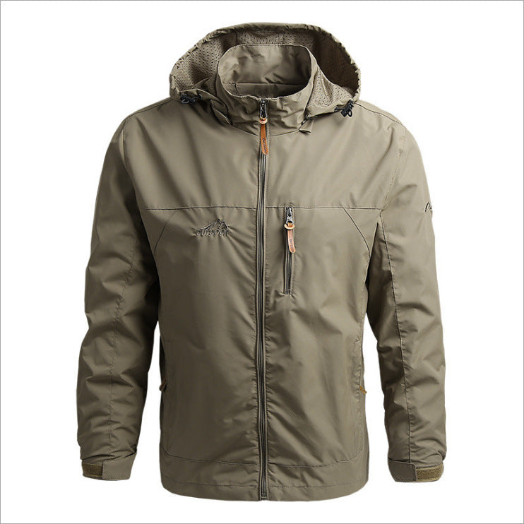 Men's Lightweight Waterproof Hooded Outdoor Jacket with Chest Pocket and Adjustable Cuffs Hudson & Parker