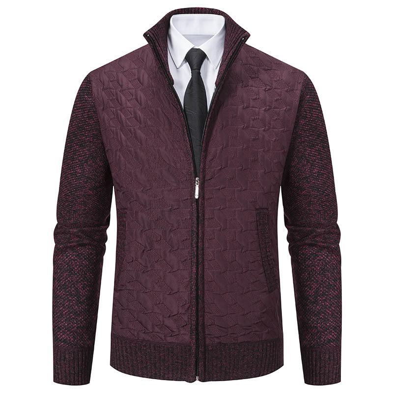 Men's Quilted Hybrid Cardigan with Stand-up Collar, Contrast Sleeves, and Full Zip Hudson & Parker
