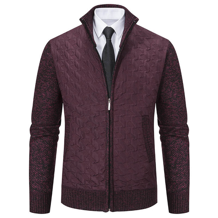 Men's Quilted Hybrid Cardigan with Stand-up Collar, Contrast Sleeves, and Full Zip Hudson & Parker