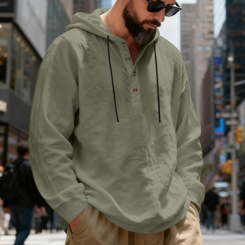 Men's lightweight hooded shirt with button placket made of linen blend and relaxed fit Hudson & Parker