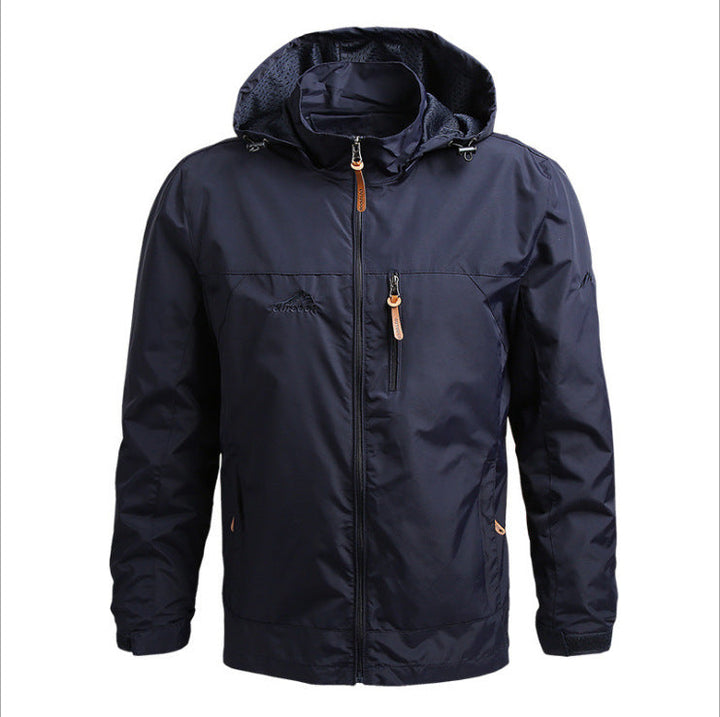 Men's Lightweight Waterproof Hooded Outdoor Jacket with Chest Pocket and Adjustable Cuffs Hudson & Parker