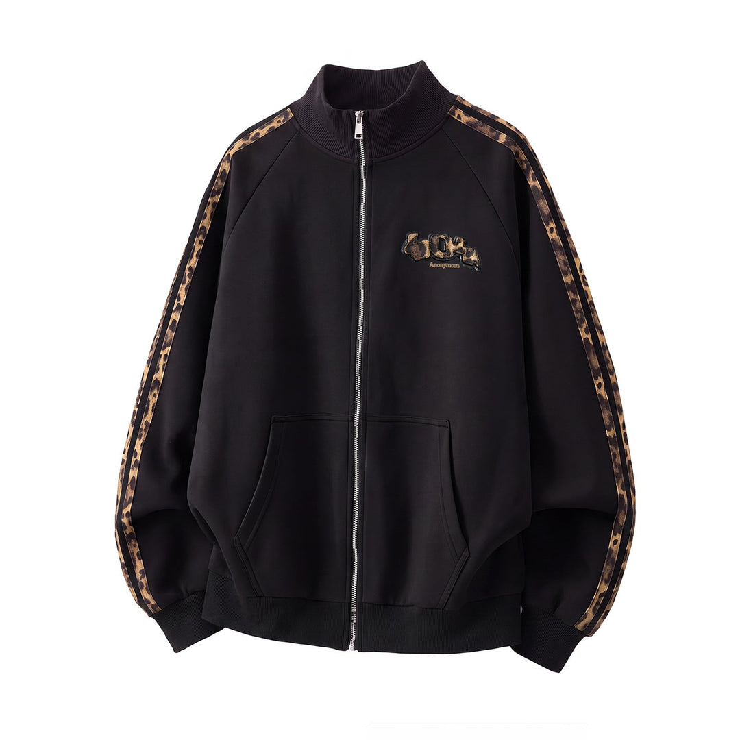 Unisex training jacket with leopard trim and front zipper Hudson & Parker