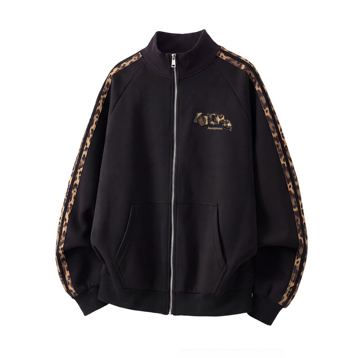Unisex training jacket with leopard trim and front zipper Hudson & Parker