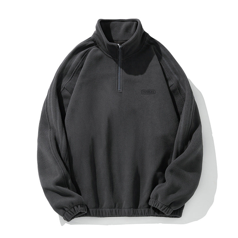 Unisex Fleece-Halfzip-Pullover with Stand-up Collar, Elastic Hem and Raglan Sleeves Hudson & Parker