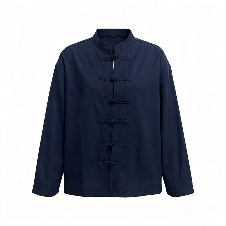 Men's Loose -Linen Jacket in China Style with Stand-up Collar and Knot Closures Hudson & Parker