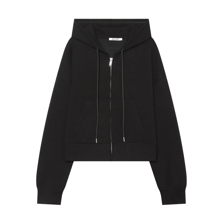 Women's Cropped Sweat Jacket with Metal Zip, Kangaroo Pocket and Oversized Hood Hudson & Parker