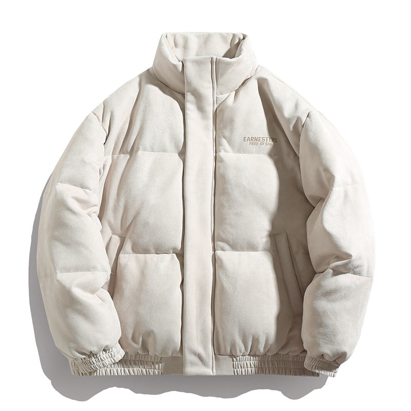 Men's Padded Oversized Quilted Jacket with Stand Collar and Velour Finish Hudson & Parker
