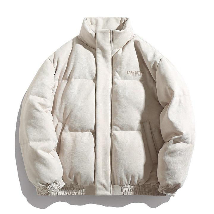 Men's Padded Oversized Quilted Jacket with Stand Collar and Velour Finish Hudson & Parker